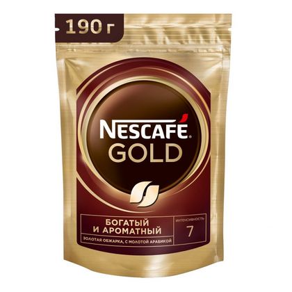 Кофе "Nescafe" натур. растворим. сублимир. с доб.натур.жар.кофе, 190 гр., пак., Gold