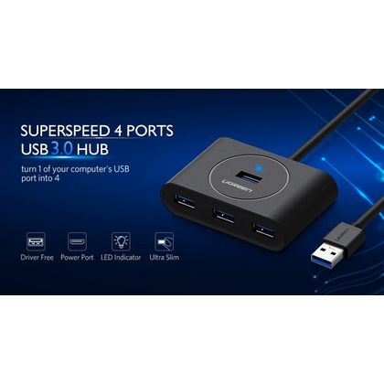 комп. USB HUB UGREEN USB 3.0 Hub 0.5m CR113 (Black) (20290)