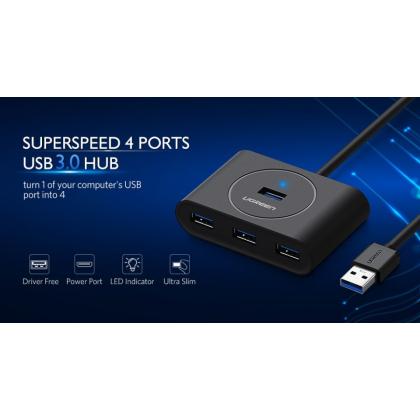 комп. USB HUB UGREEN USB 3.0 Hub 0.5m CR113 (Black) (20290)