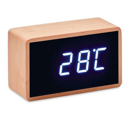 Часы-будильник LED настольные "Miri Clock" с индикацией температуры, бамбук., коричневый