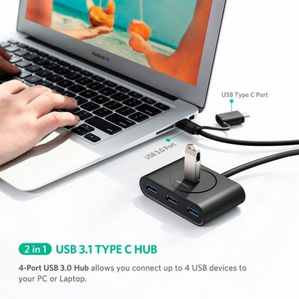 комп. USB HUB UGREEN USB 3.0 + USB-C Port, Hub 1 m CR113 (Black) (40850)