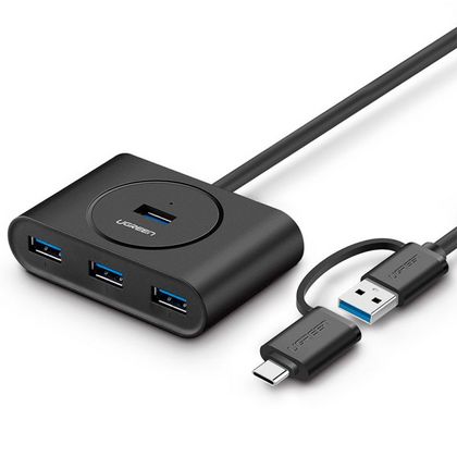 комп. USB HUB UGREEN USB 3.0 + USB-C Port, Hub 1 m CR113 (Black) (40850)