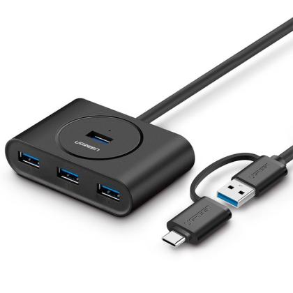 комп. USB HUB UGREEN USB 3.0 + USB-C Port, Hub 1 m CR113 (Black) (40850)