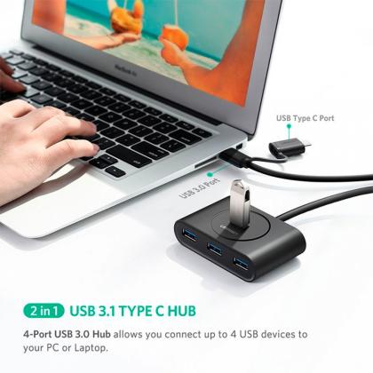 комп. USB HUB UGREEN USB 3.0 + USB-C Port, Hub 1 m CR113 (Black) (40850)
