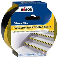 Клейк. лента разметочная "Unibob" 50 мм*50 м, 150 мкм, желто-черный