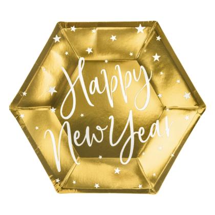 Тарелка бум. "Happy New Year", 20 см, 6 шт/упак., золото