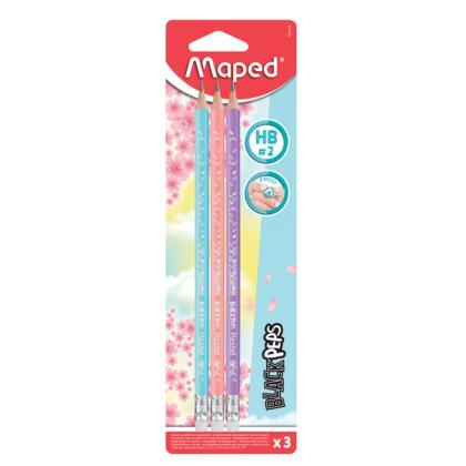 Набор карандашей прост. "Black Peps Pastel" HB, 3 шт., с ластиком, блистер