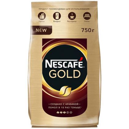 Кофе "Nescafe" натур. растворим. сублимир с доб. жар.мол. кофе., 750 гр., пак., Gold