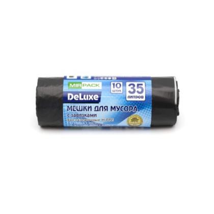 Мешки для мусора 35л 10шт/рулон ПВД Mirpack Deluxe 35мкм 50*60см цв.черный, с завязками