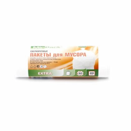 Мешки для мусора 240л 10шт/рулон ПВД Mirpack Extra 55мкм 93*130см цв.черный
