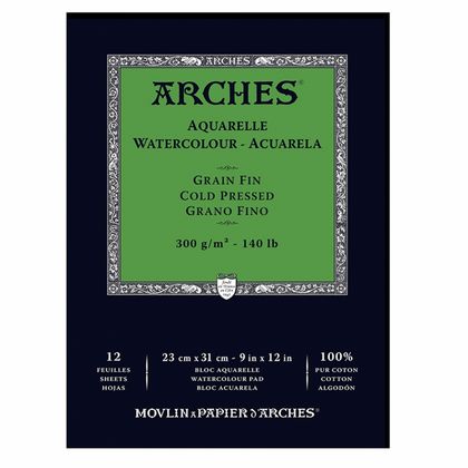 Блок-склейка бумаги для акварели "Arches" 100% хлопок, торшон, 23*31, 300г/м, 12л