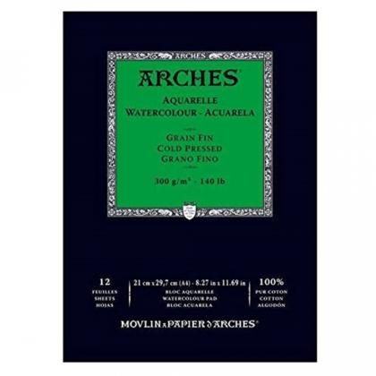 Блок-склейка бумаги для акварели "Arches" 100% хлопок, торшон, 23*31, 300г/м, 12л