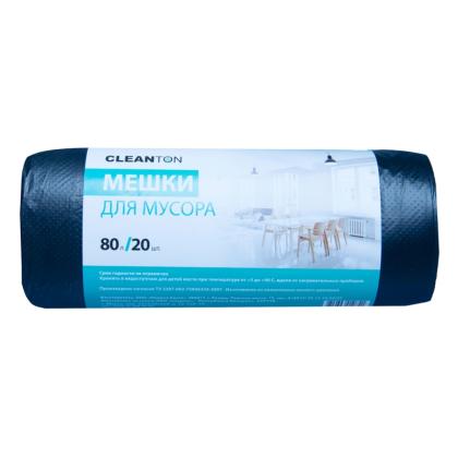 Мешки для мусора 80л 20шт/рулон ПНД Cleanton 14мкм 64*90см цв.черный
