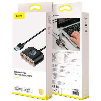 комп. USB HUB Baseus Square Round 4 in 1 USB HUB Adapter (USB3.0 TO USB3.0*1+USB2.0*3) 1m Black (CAHUB-AY01)