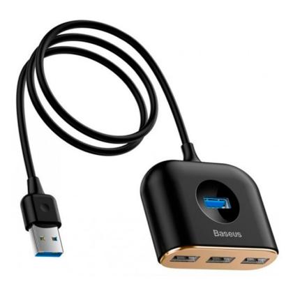 комп. USB HUB Baseus Square Round 4 in 1 USB HUB Adapter (USB3.0 TO USB3.0*1+USB2.0*3) 1m Black (CAHUB-AY01)