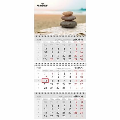 Календарь настен., А4 "Clairefontaine" на 3-х спиралях, 2019