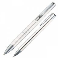 Ручка шарик/автомат "Ascot" 0,7 мм, метал., белый/серебристый, стерж. синий