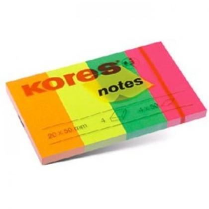 Закладки бум. "Kores" 20*50 мм, 4 цв.*50 шт., ассорти
