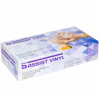 Перчатки виниловые одноразовые 5Assist Vinyl р-р L 100 шт./уп. прозрачный