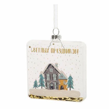 Украшение новогоднее "Фляжка со снежным шаром" 2,5*9,5*9 см, стекл., упак., прозрачный/красный