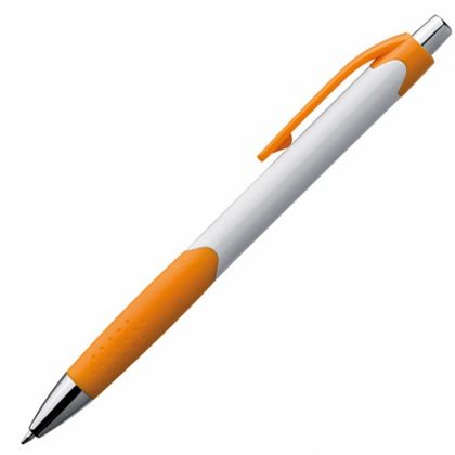 Ручка шарик/автомат "Mao" 0,5 мм, пласт., глянц., белый/оранжевый, стерж. синий