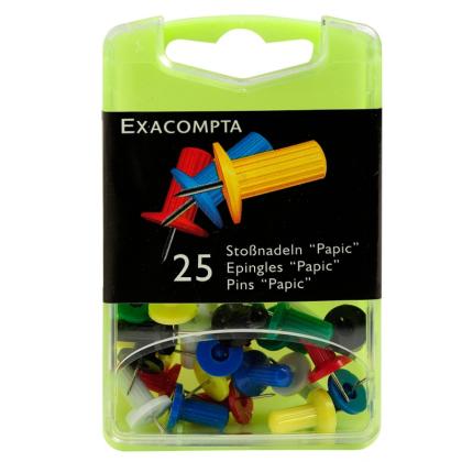 Иглы-кнопки "пешки" "Exacompta" 25 шт., закругл. ассорти