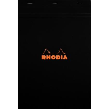 Блокнот А5 148*210 мм, 80 л., в клетку "Rhodia" скоба сверху, обл. карт., черный