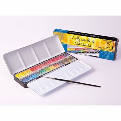 Краски акварельные "l’Aquarelle" набор 24 цв., полукюветы, металл. пенал
