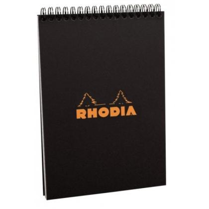 Блокнот А5 148*210 мм, 80 л., в клетку "Rhodia" спираль сверху, обл. карт., черный