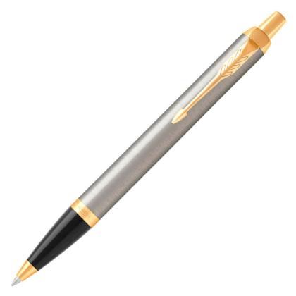Ручка шарик/автомат "IM Brushed Metal GT" 0,7 мм, метал., подарочн. упак., серебристый/золотистый, стерж. синий