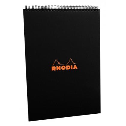Блокнот А6 105*148 мм, 80 л., в клетку "Rhodia" спираль сверху, обл. карт., черный