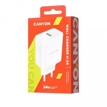 Адаптер питания CANYON CNE-CHA24W QC3.0 24W 100V-240V 18W Output: 5V/3A,9V/2.67A,12V/2A, белый
