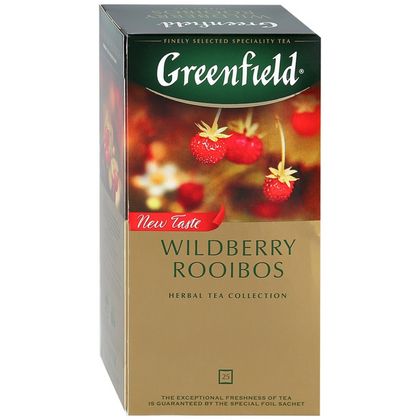 Чай "Greenfield" 25 пак*1,5 гр., черный, с кусочками земляники и клюквы, Wildberry Rooibos