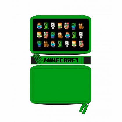 Пенал на 2 отд."Minecraft" полиэстер, черный/салатовый