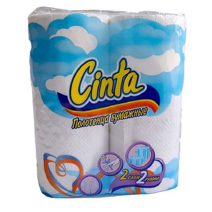 Полотенца бумажные Cinta 1*2 рул, 2 слоя, цв. белый