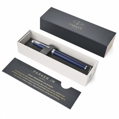 Ручка перьевая F "IM Matte Blue CT" метал., подарочн. упак., синий/серебристый, патрон черный