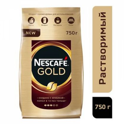 Кофе "Nescafe" натур. растворим. сублимир с доб. жар.мол. кофе., 320 гр., пак., Gold