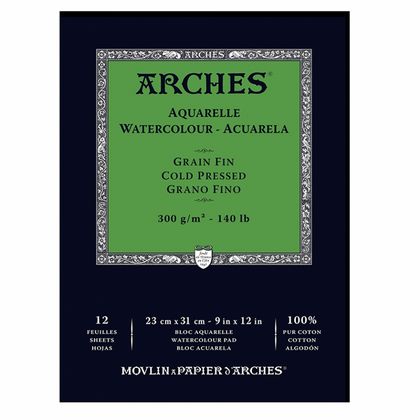 Блок-склейка бумаги для акварели "Arches" 100% хлопок, гор.пресс, 23*31, 300г/м, 12л