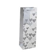Пакет бумажный подарочный 12,7*9*35,5 см "Silver heart" д/бутылки