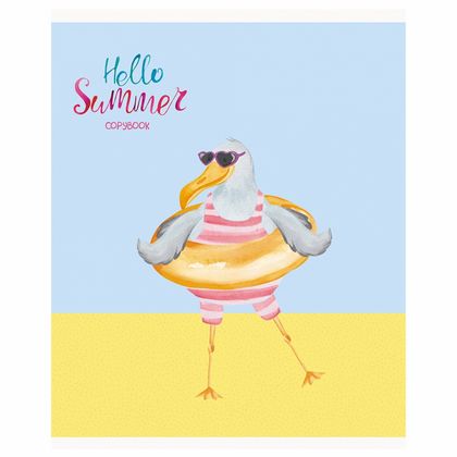 Тетрадь А5 48 л., клет. "Hello summer" скоба сбоку, обл. карт., мат. ламинация, выб. лак, ассорти