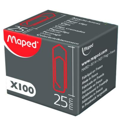 Скрепки 25 мм "Maped" винил., 100 шт., треуг., цв., блистер