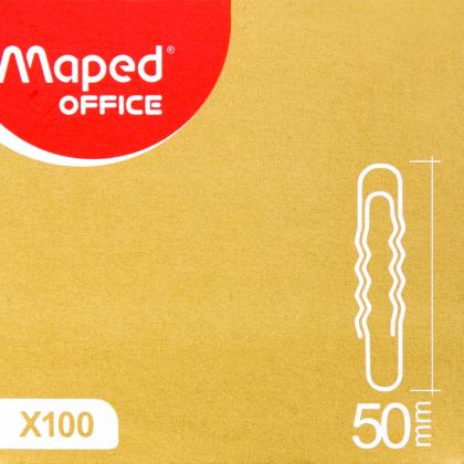 Скрепки 50 мм "Maped" никел., 100 шт., овал., гофр., серебристый