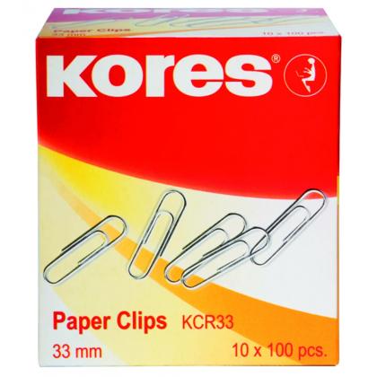 Скрепки 50 мм "Kores" никел., 100 шт., овал., серебристый