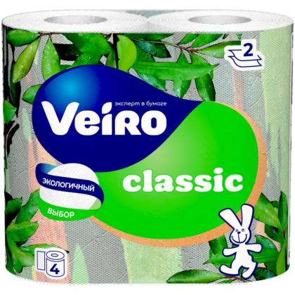 Бумага туалетная  Veiro Classic, 4 рул, цв.белый, 2-сл.