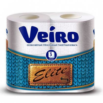 Бумага туалетная  Veiro Elite (1х4), цв.белый, 3-сл.
