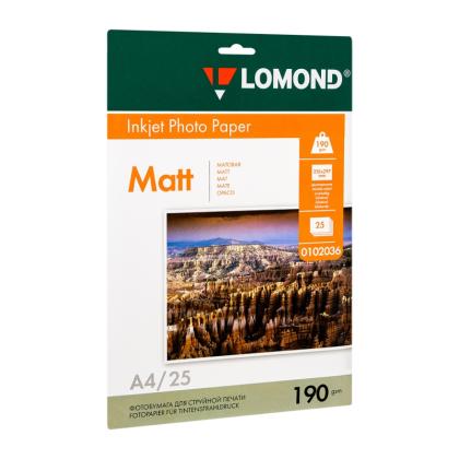 Фотобумага А4, 190 г/м, 25 л., матов., двустор. "Lomond"