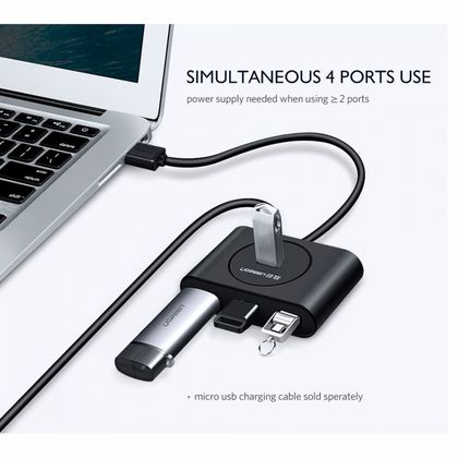 комп. USB HUB UGREEN USB 3.0 Hub 1m CR113 (Black) (20291)