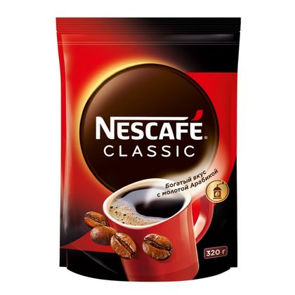 Кофе "Nescafe" натур. растворим. с добавл. мол., 320 гр., пак., Classic