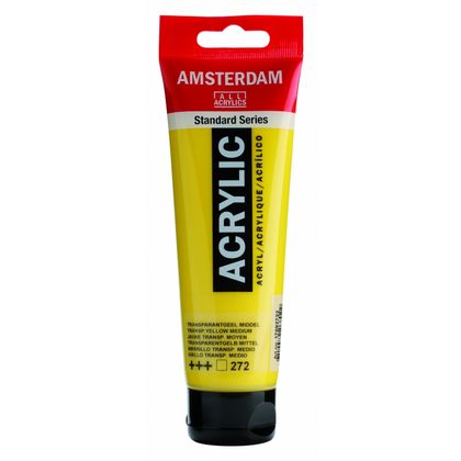 Краски акриловые "Amsterdam" 272 желтый средний прозрачный, 120 мл., туба