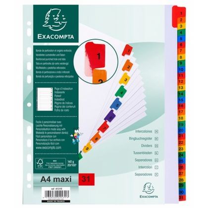 Разделитель на 31 деление А4+ "maxi Exacompta" пласт., с маркир., ассорти